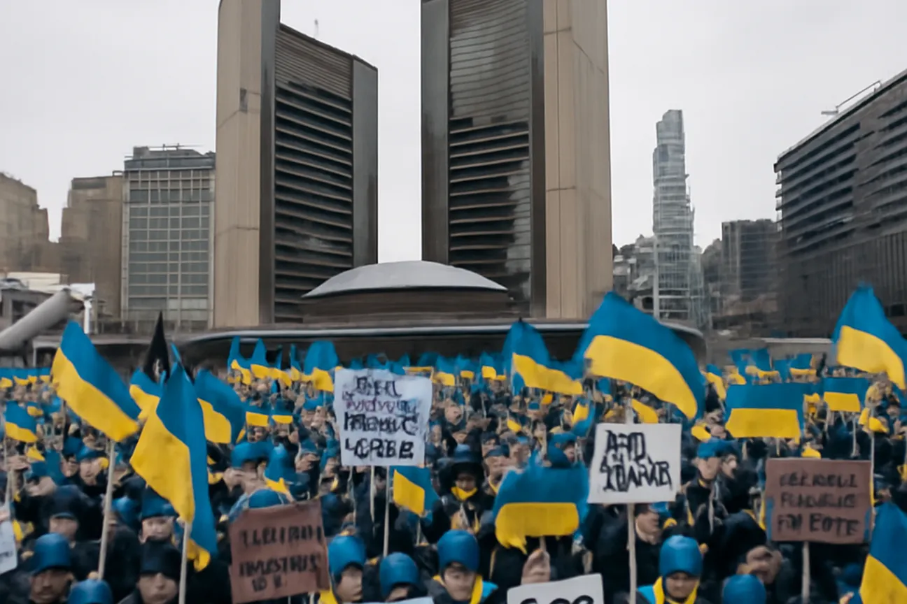 Candlelight vigil held by Ukrainian Canadians at Nathan Phillips Square Toronto during Euromaidan winter 2013-2014