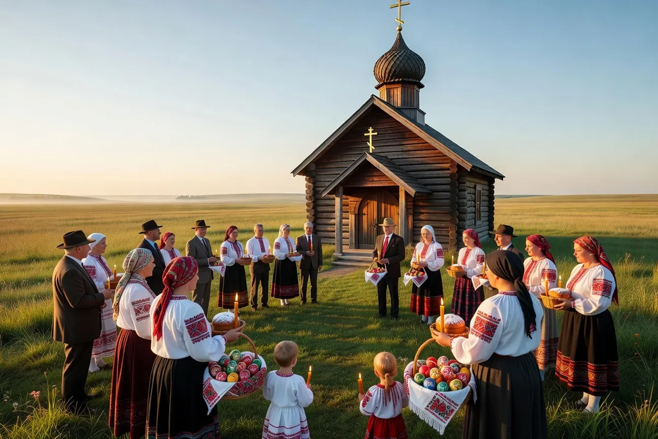 Onion-domed Ukrainian Orthodox church on the Canadian Prairies