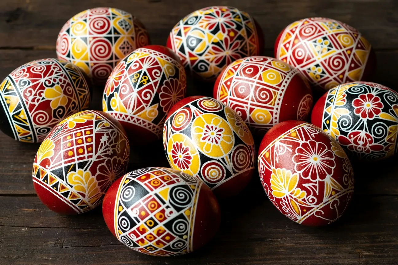 Pysanka eggs with intricate designs