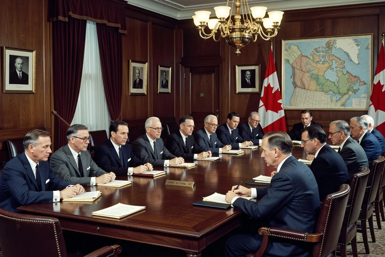Vintage photograph style portrait representing 1950s Canadian federal Cabinet minister of Ukrainian descent