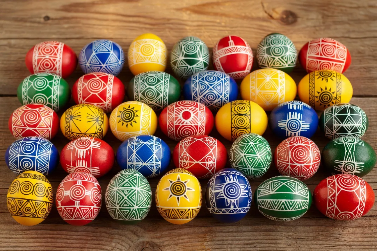 Ukrainian pysanky Easter eggs with traditional geometric patterns