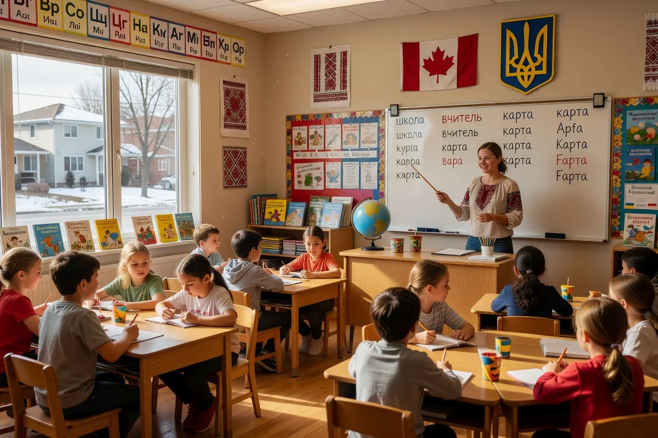Ukrainian-Canadian bilingual school classroom in Edmonton