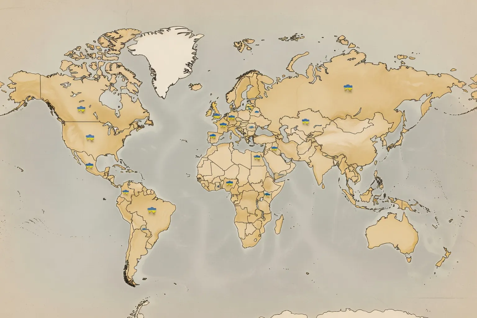World map showing the major Ukrainian diaspora communities in 2026 across Canada, United States, Poland, Germany, Brazil and Argentina with population estimates