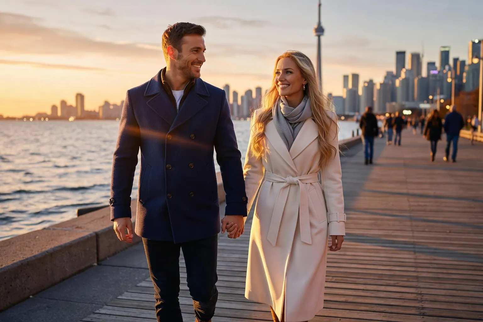 Canadian-Ukrainian couple at Toronto Harbourfront at sunset