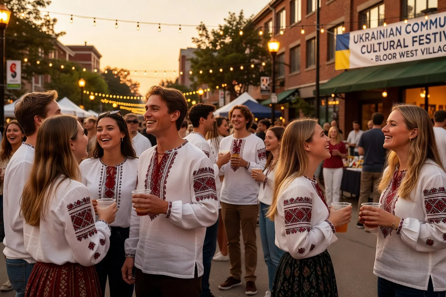 A casual gathering at a Ukrainian cultural night in Toronto with people in their twenties and thirties