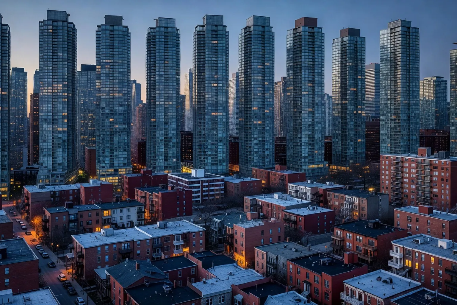 Canadian flag waving over a multicultural Toronto skyline at dusk symbolizing public support for immigration