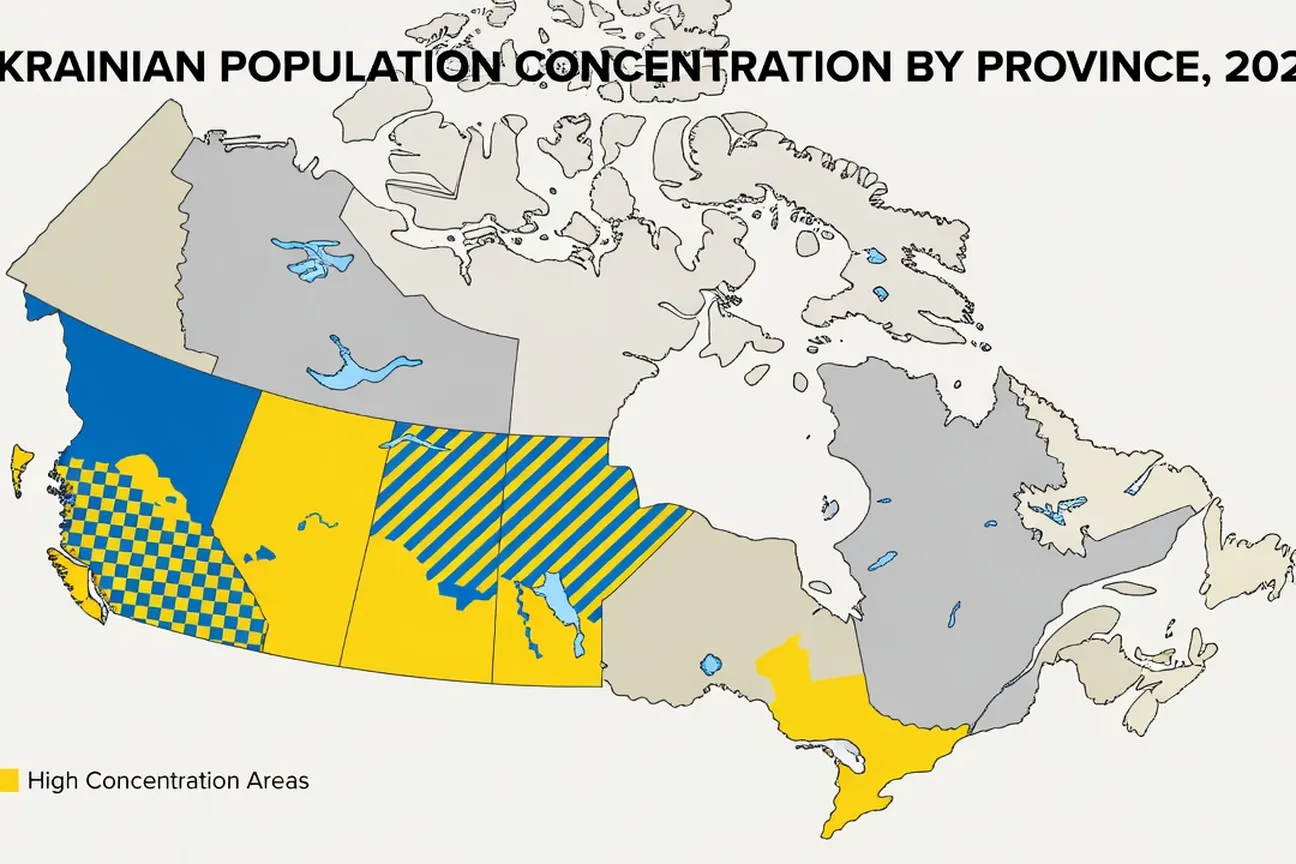 Colourful illustrated map of Canada highlighting Ukrainian population concentration by province 2026