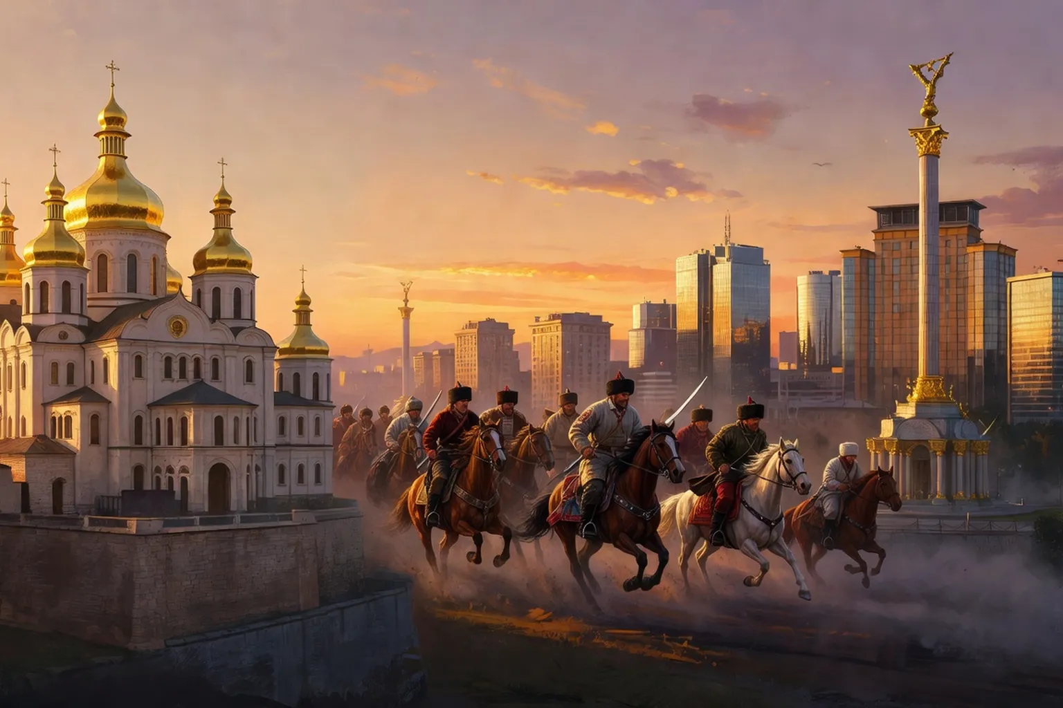 Historic timeline of Ukraine showing Kyivan Rus, Cossack Hetmanate and modern Ukrainian flag