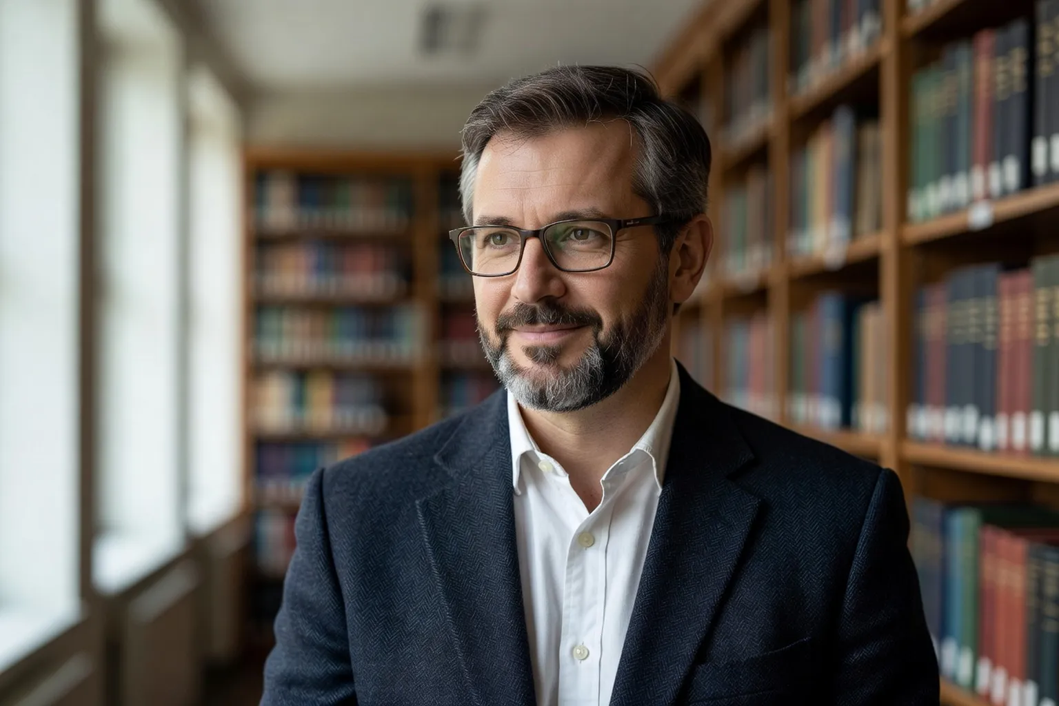 Dr. Marko Petrenko, sociologist of Eastern European diasporas, in his Edmonton university office with reference books and a wall map of Ukrainian settlement worldwide