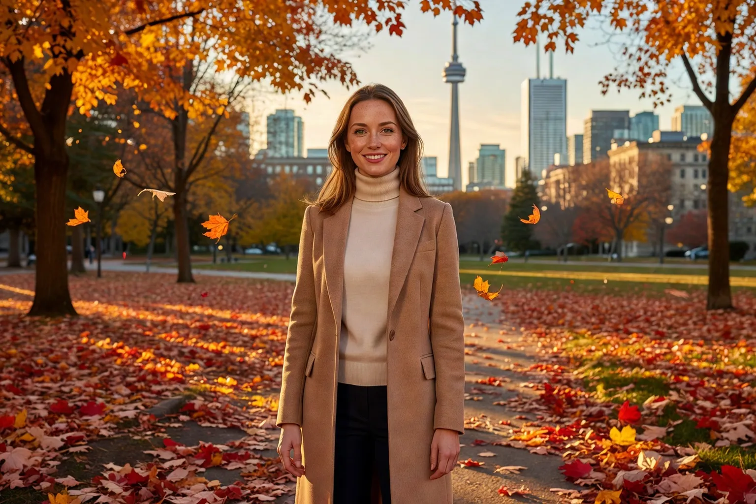 Ukrainian woman in a Toronto autumn park