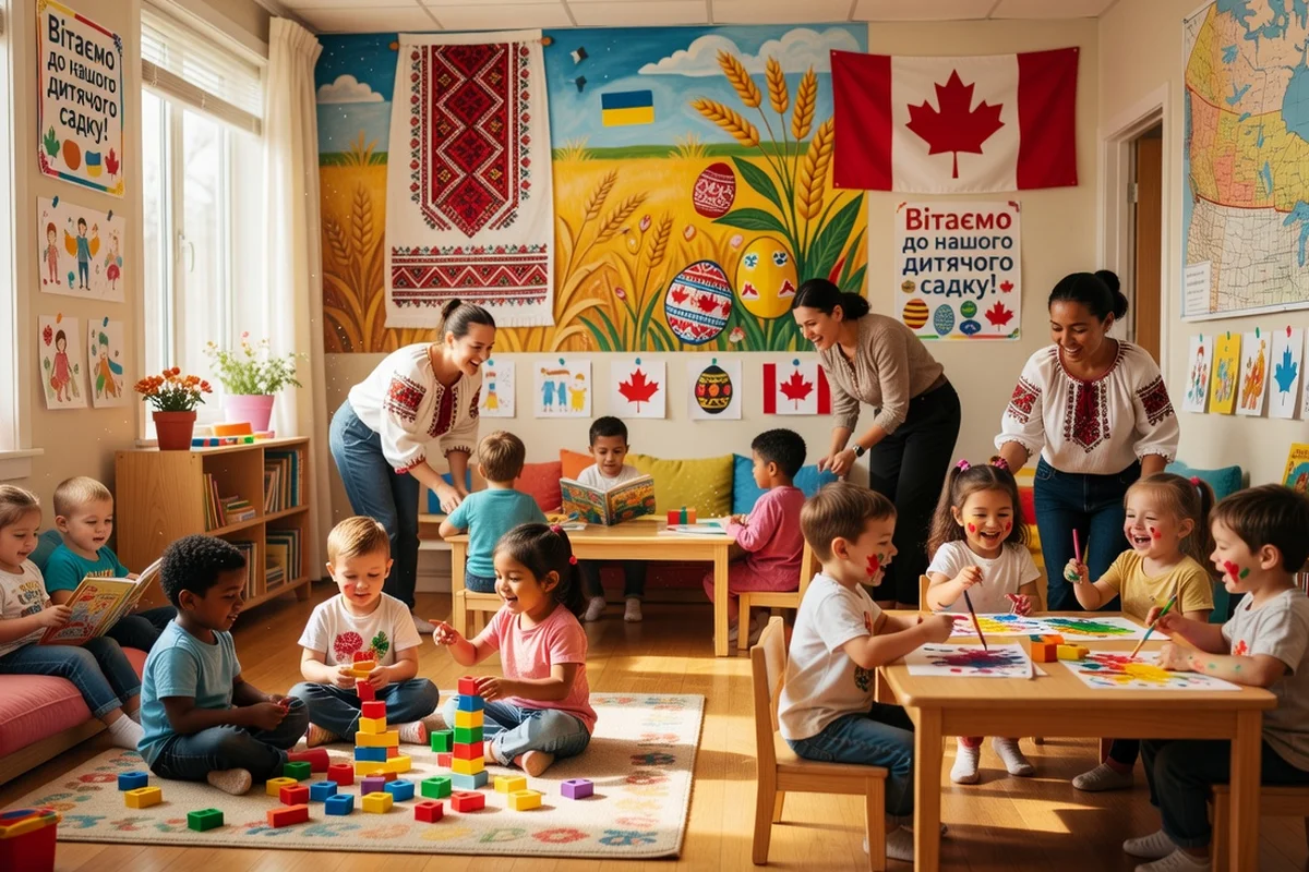 Ukrainian-Canadian daycare in Toronto with children learning and playing