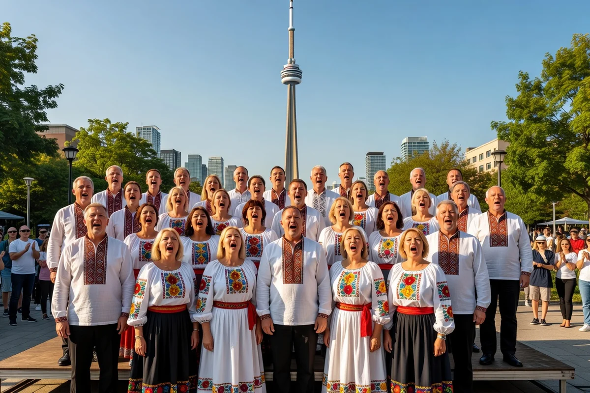 Ukrainian choir performing outdoors in Toronto