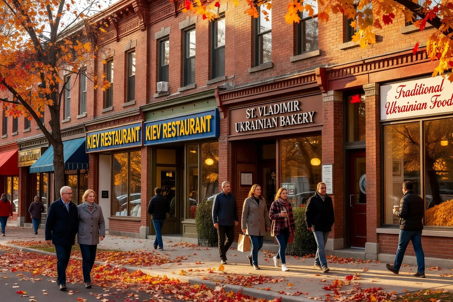 Bloor West Village Toronto street scene with Ukrainian shops
