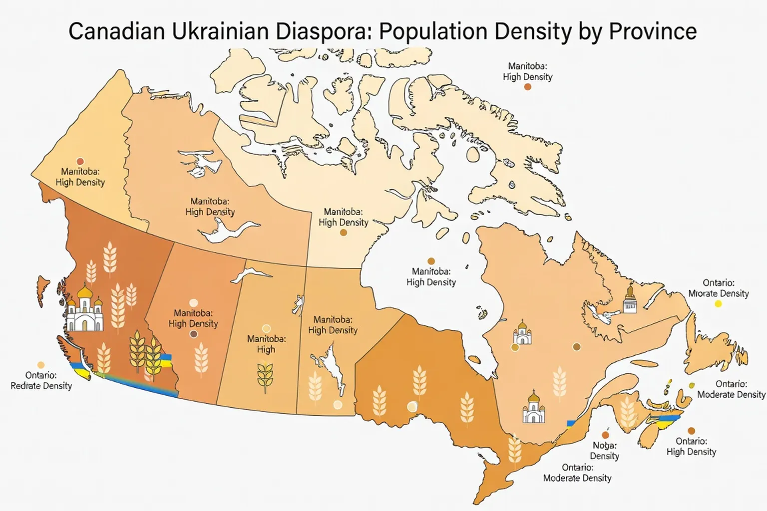 Canadian provinces map showing Ukrainian-Canadian population density by region