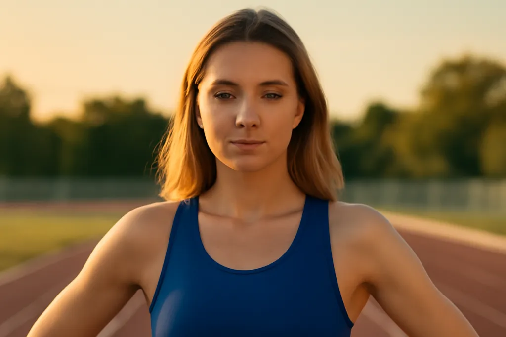 Ukrainian-Canadian woman athlete on an outdoor athletics track