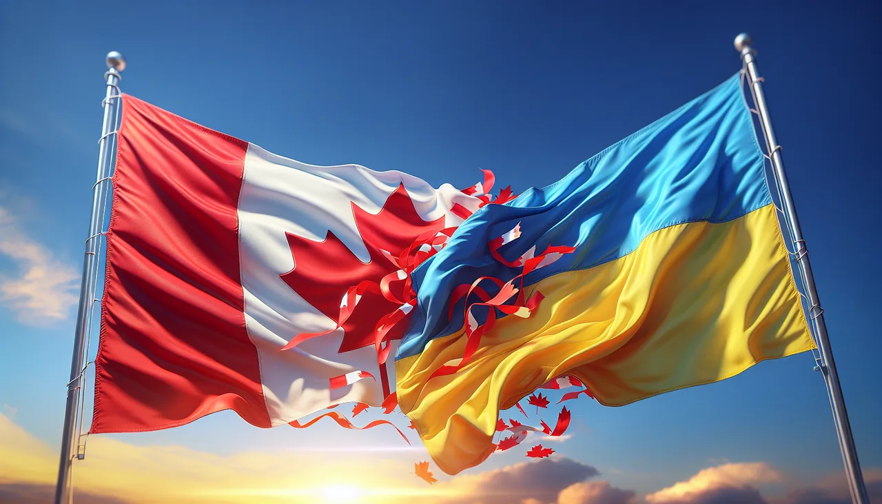Canadian and Ukrainian flags together