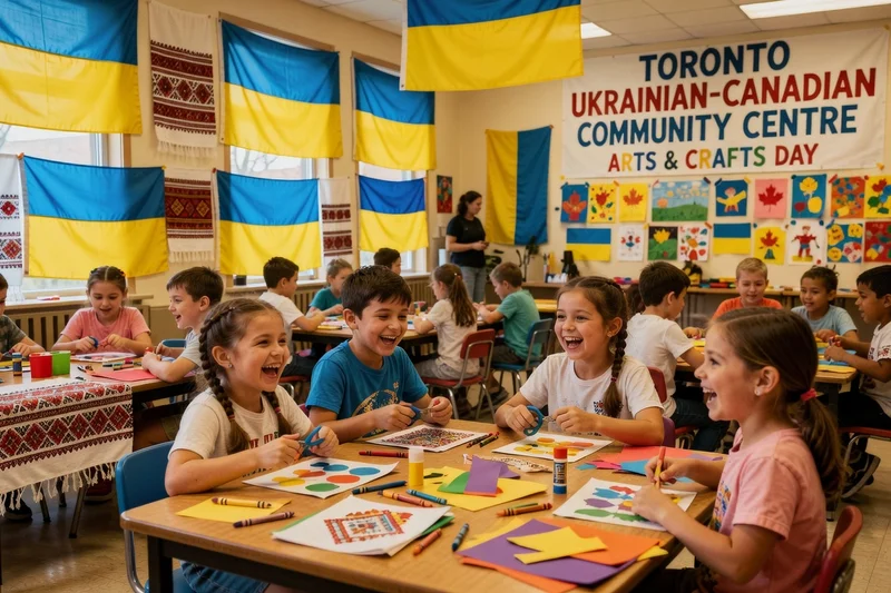 Ukrainian-Canadian children doing arts and crafts at a Toronto community centre