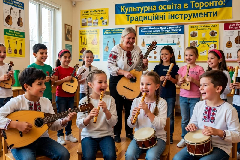 Children learning traditional Ukrainian instruments at a Toronto music school